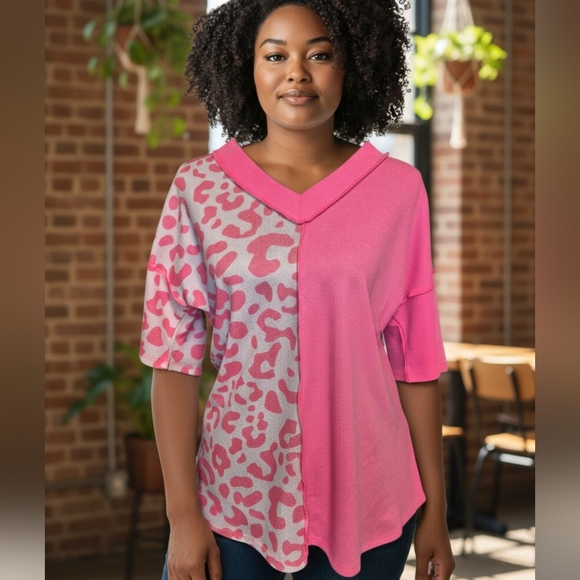 HEIMISH USA Tops - HEIMISH USA Pink Leopard Blouse